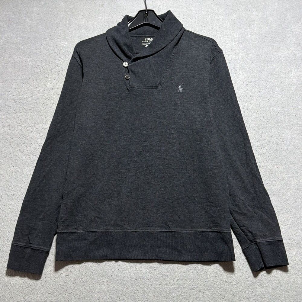 Polo Ralph Lauren Sweater Medium M Gray Luxury Jersey Shawl-Collar Pullover